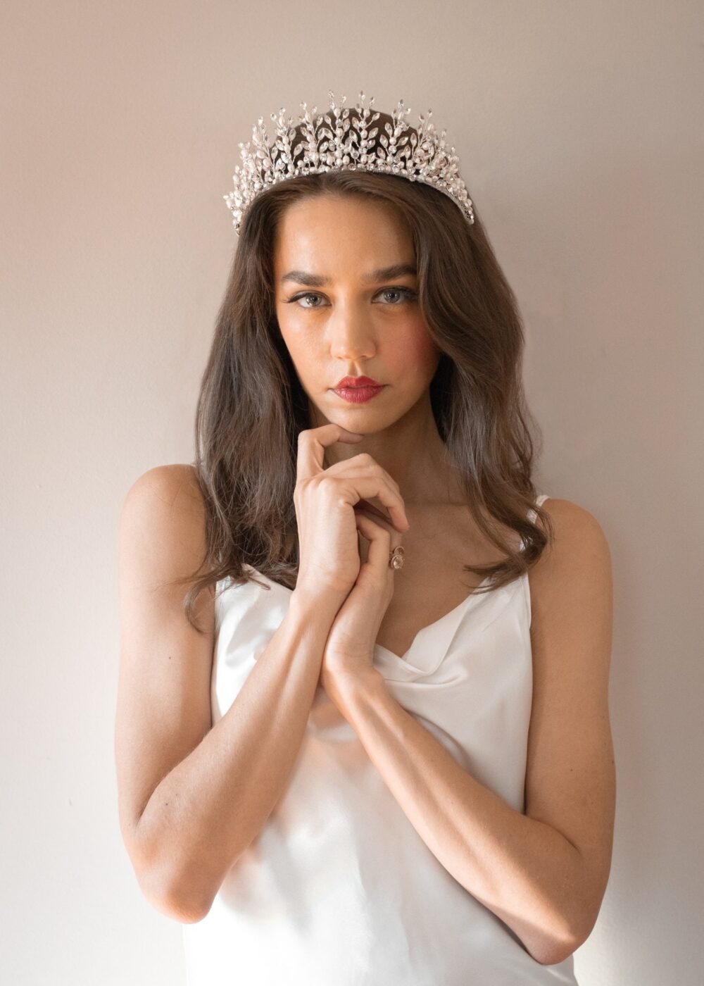 Vintage Silver Wedding Pearl Tiara, Crystal Bridal Headpiece, Hair Diadem - 9246