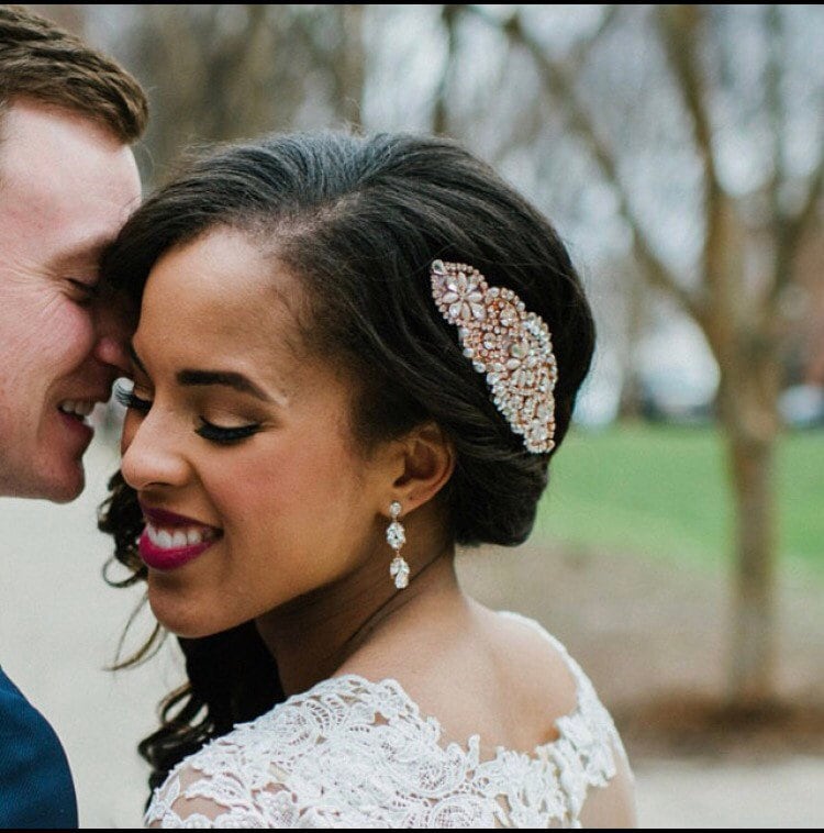 Rose Gold Wedding Hair Comb Rhinestone Pearl Bridal Headpiece