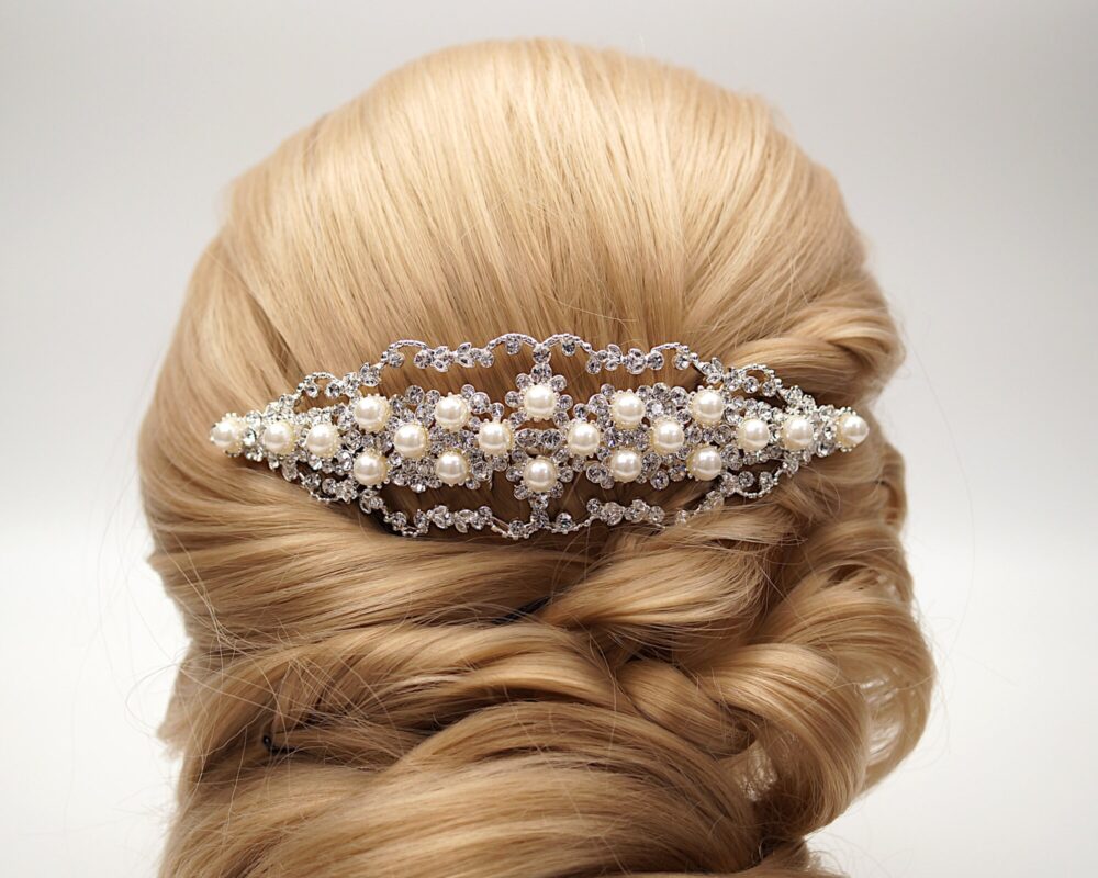 Rhinestone Wedding Hair Comb, Faux Pearl Silver Crystal Bridal Headpiece, Accessory - 1156