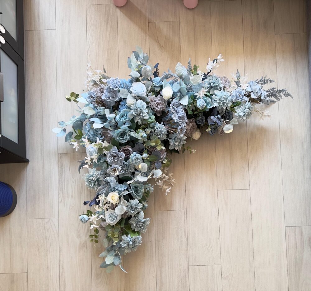 Dusty Blue & Navy Wedding Arch Floral Swag Artificial