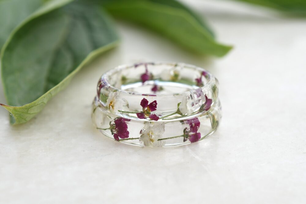 Nature Inspired Engagement Ring - Purity Resin For Her Real Dried Flower Jewelry