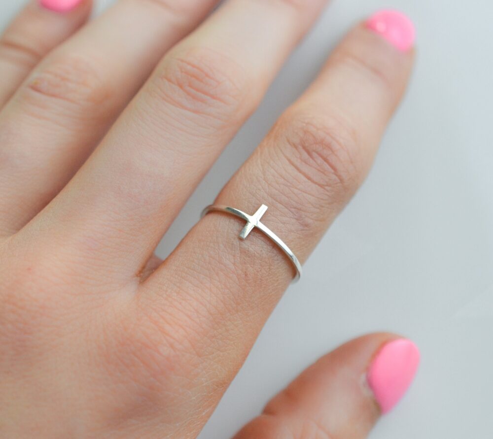 sterling Silver Cross Ring, Purity Ring For Women Christian, Dainty Thumb, Simple Spiritual Index Pointer Or Thumb