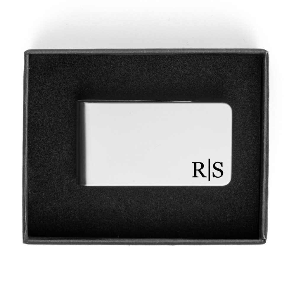 Personalized Money Clip in Gift Box Stainless Steel Monogram Initial Line Engraved Custom Groomsman Best Man Groom Dad Father Gentleman