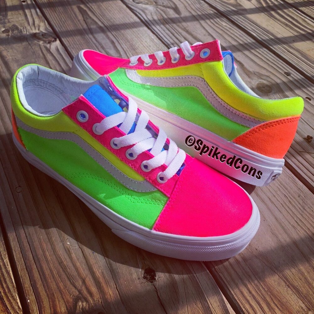 Custom Vans "Neon Lights" -Big Kids/Adults Men Women Pink Orange Yellow Blue Green | Neon Vans