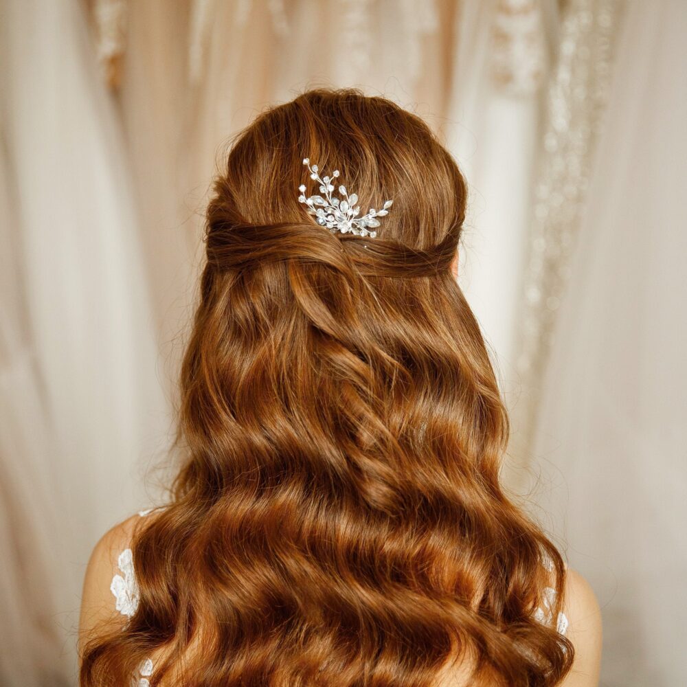 Crystal Pearl Wedding Hair Pin Silver Bridal Accessory