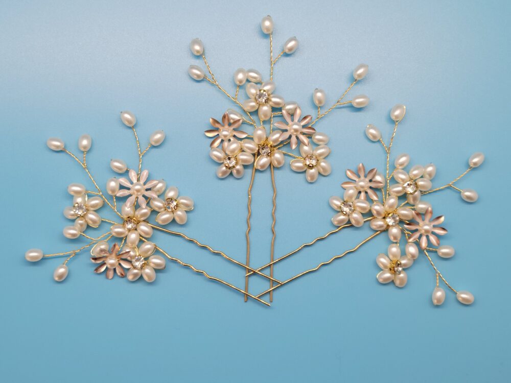 Pearl Flower Wedding Hair Pin, Crystal Bridal Accessory