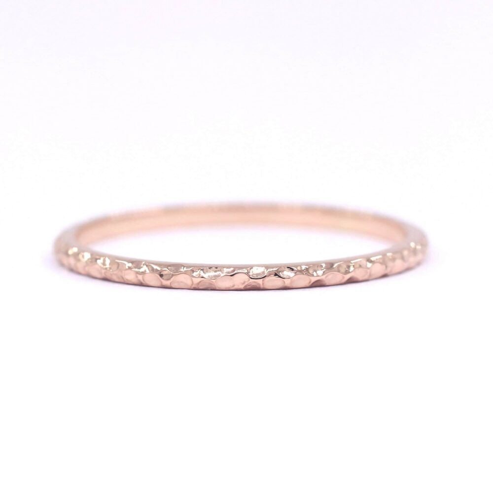 1.2mm 14K Solid Gold Hammered Wedding Band Thin Stacking Ring