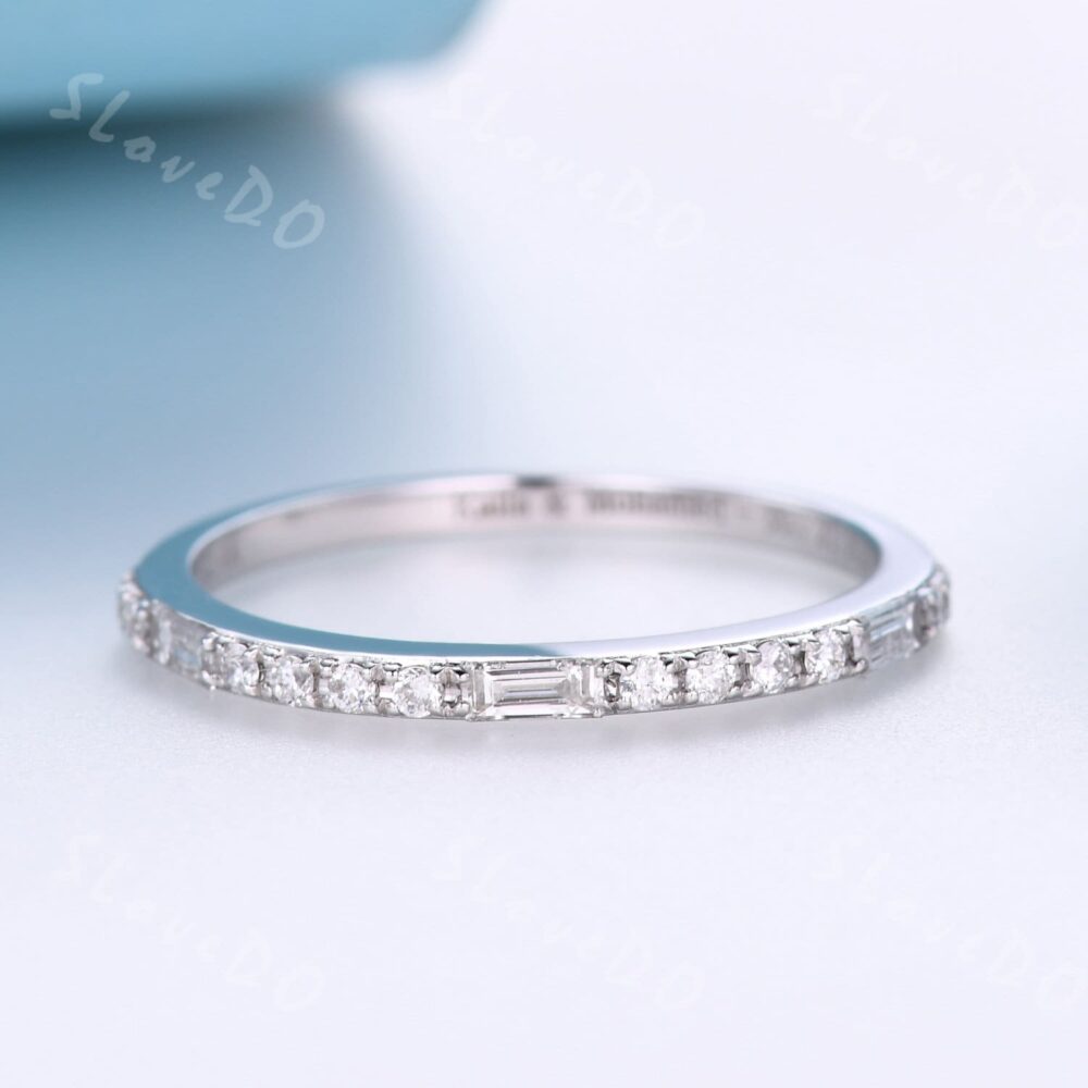 Baguette Diamond Wedding Band White Gold Half Eternity Stackable Ring