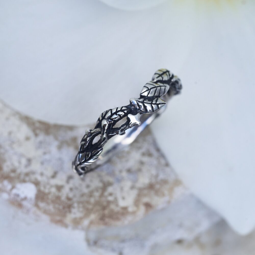 Womens Wedding Band "Soma" | Bands Women Band Set Ring Sterling Silver Twig Flower