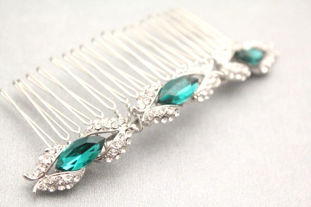 Emerald Crystal Rhinestone Hair Comb Silver Wedding Hair Clip Bridal Accessories Navy Blue Comb Sapphire Blue