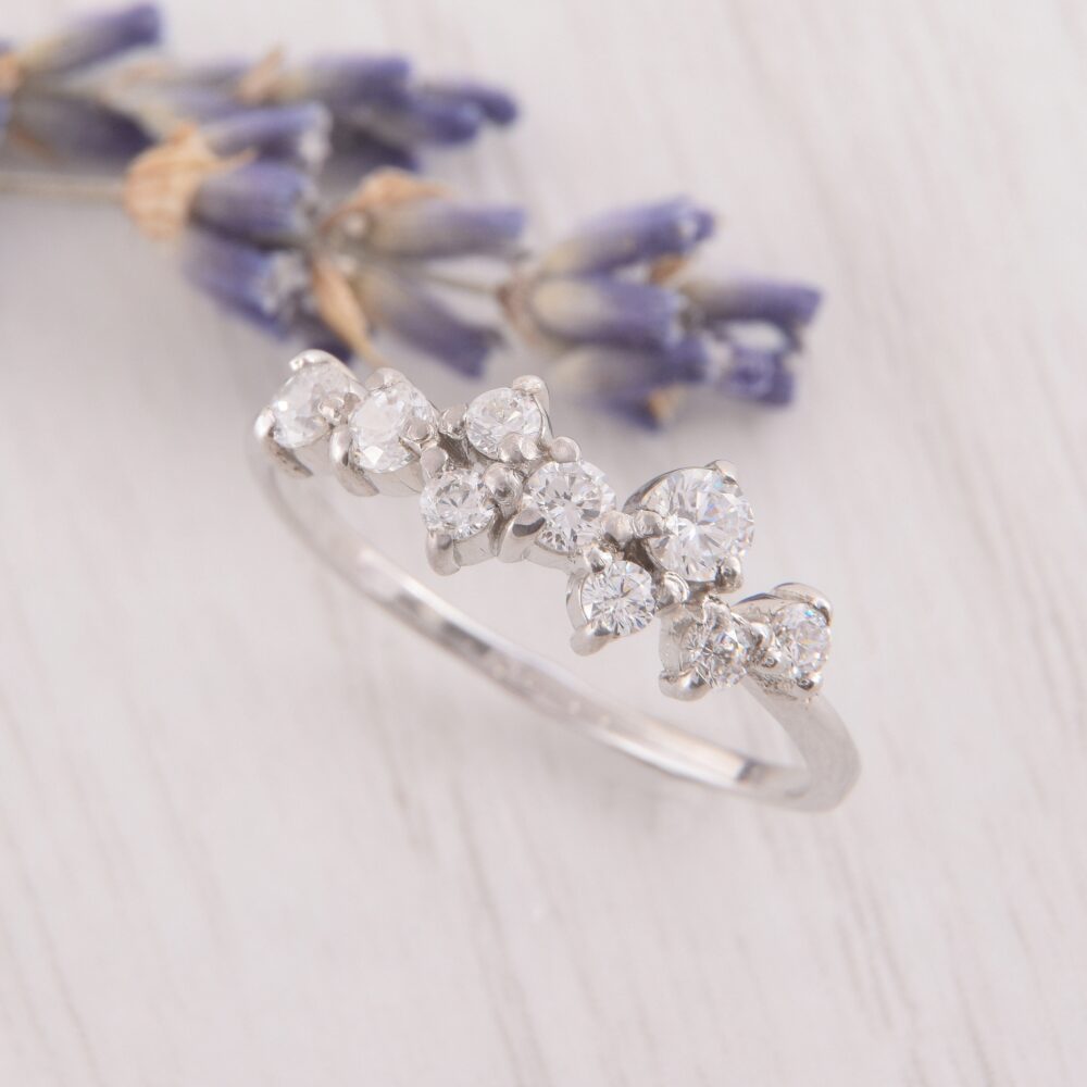 Promise Ring For Her, Womens Silver Cluster Ring, Dainty Wedding Band, Womens