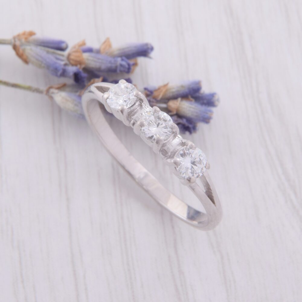 Womens Simple Sterling Silver Promise Ring, 3 Stone Dainty Ring For Her, Small White Cz