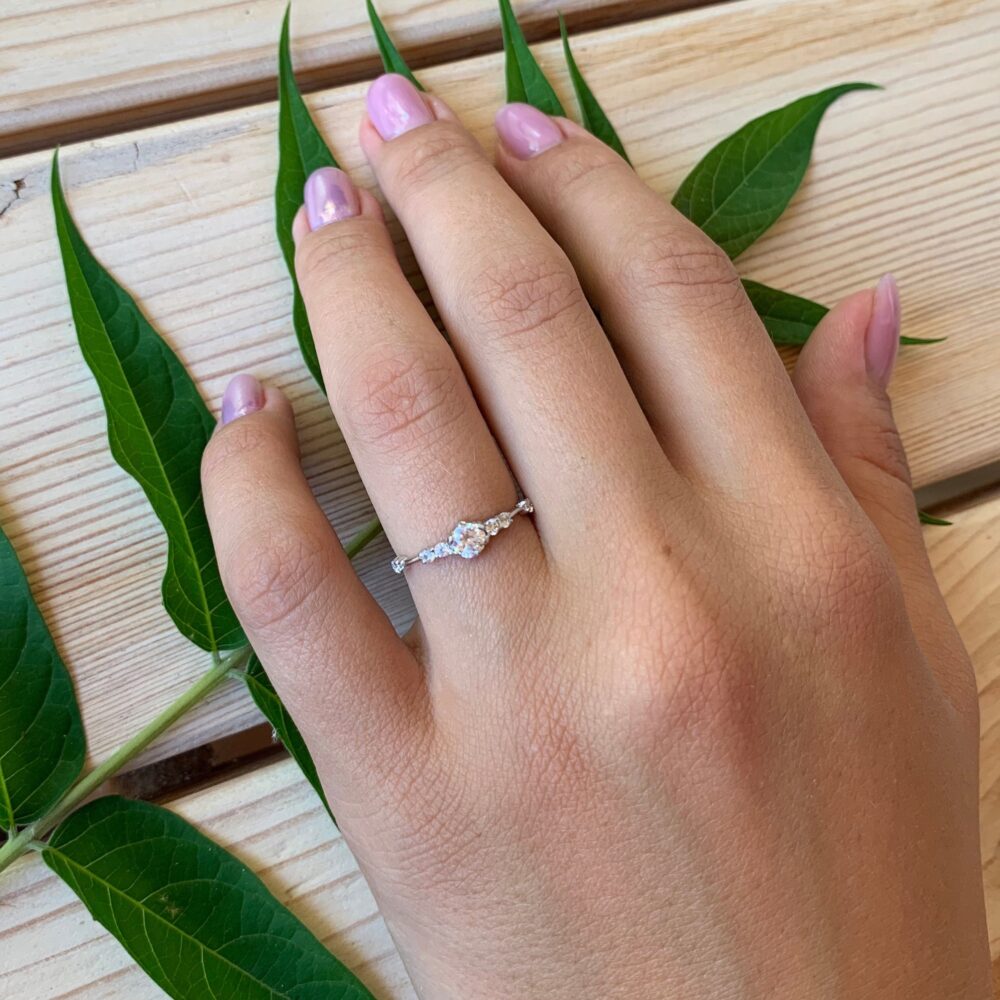 14K Solid White Gold Dainty Promise Ring For Her, Unique Small & Simple Womens Ring, Womens Engagement Minimalist