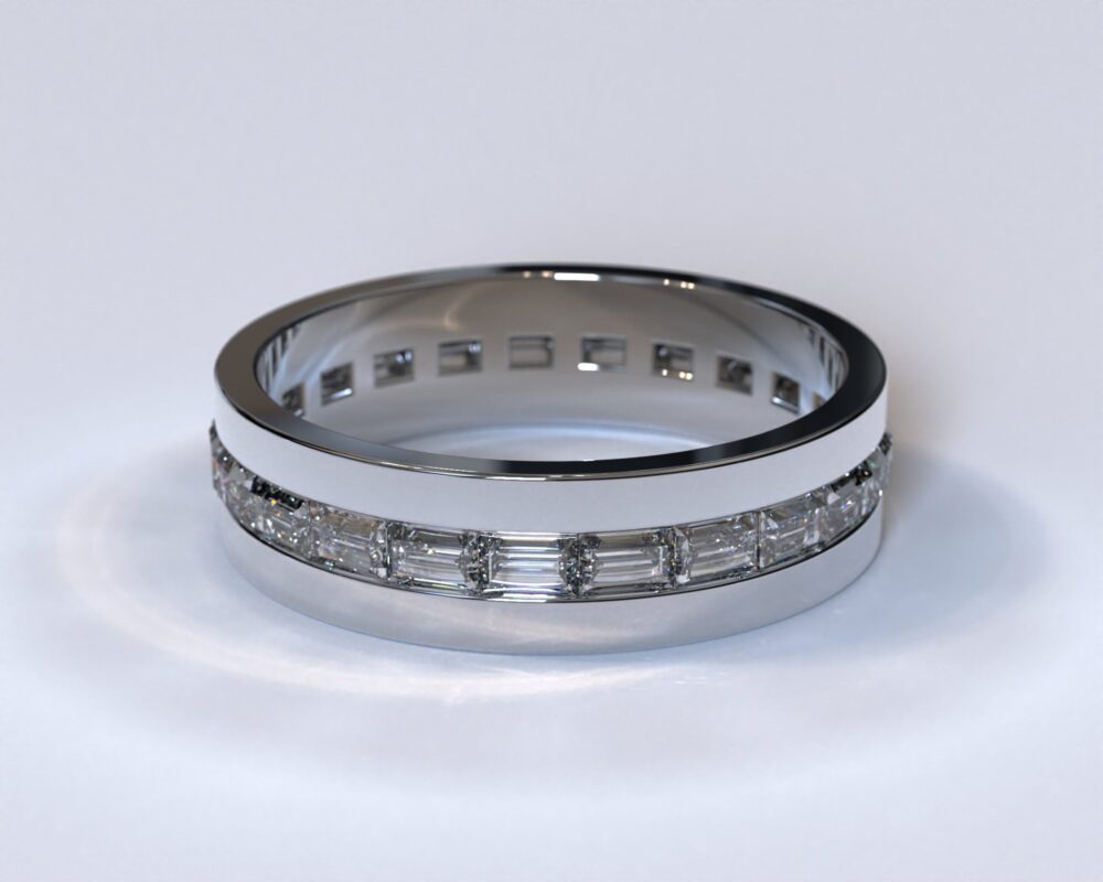 Mens Diamond Ring/Baguette Wedding Band White Gold Unique For Men Platinum