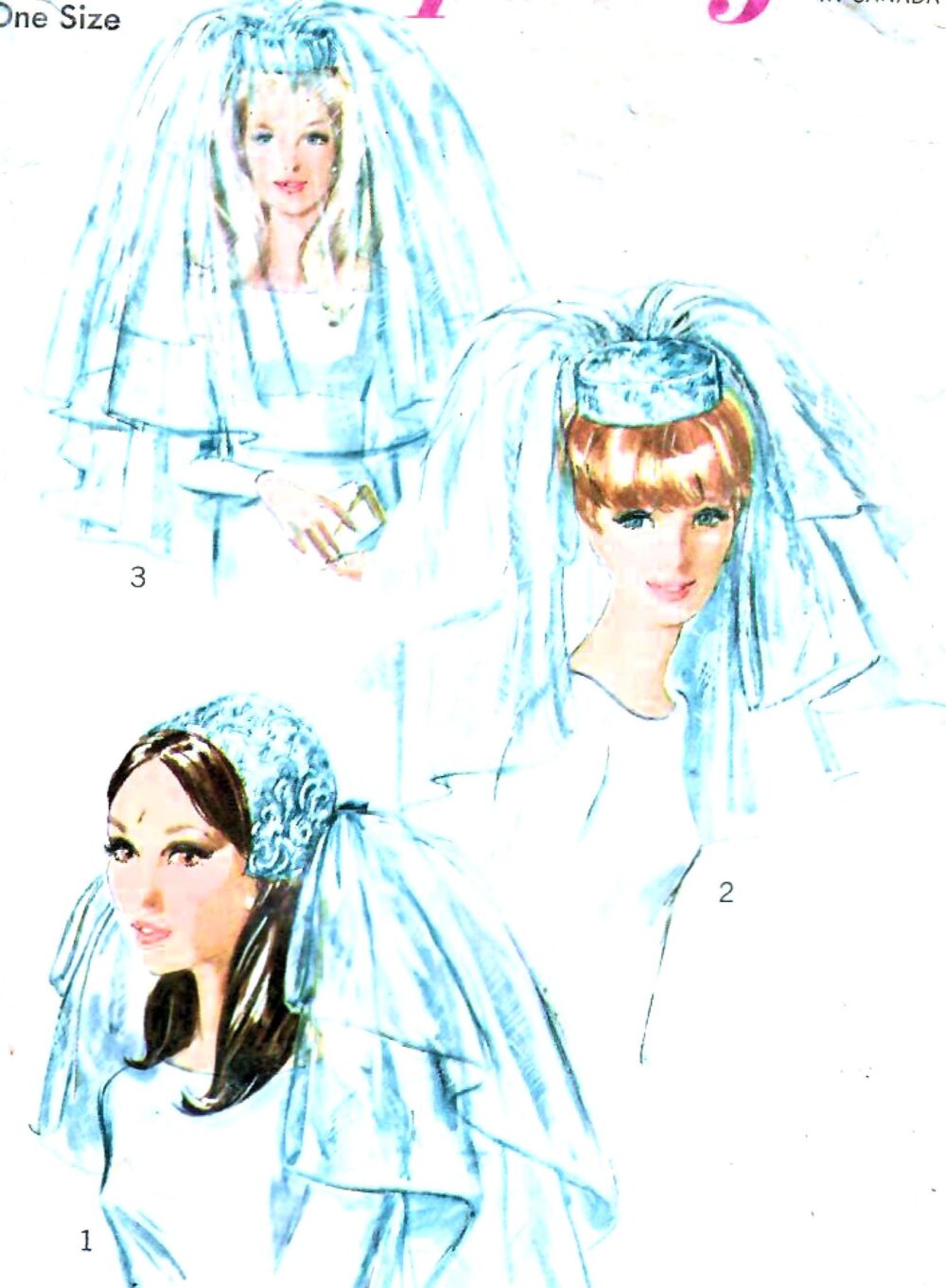 1960S Simplicity 6846 Vintage Sewing Pattern Misses Bridal Veils, Wedding Headpieces, Fingertip Veil, Short Pillbox, Cap