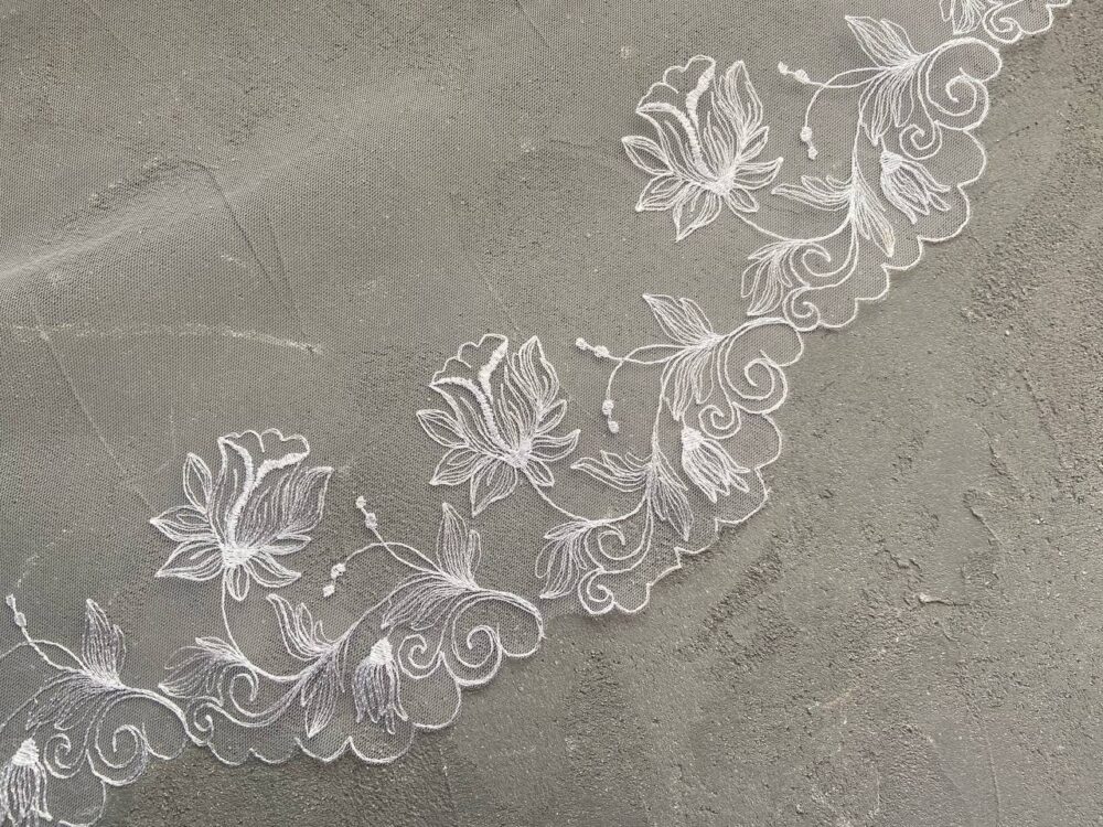 Floral Cathedral Wedding Veil Lace Mantilla Fingertip Veil