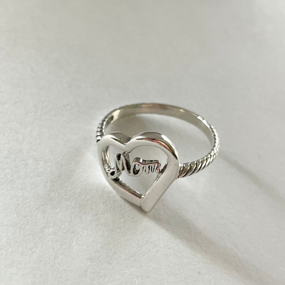 Oxidized Sterling Silver Mom Heart Ring Mother's Love Promise