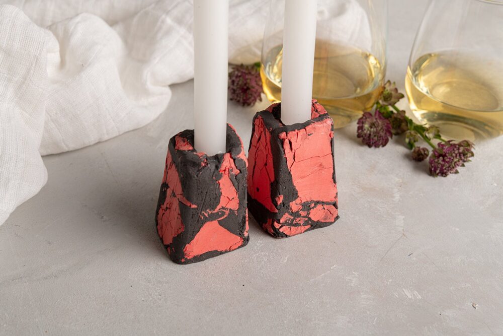 Pottery Unique Modern Rustic Candlestick Holder Set, Red Candle Holders, Mother Christmas Gift