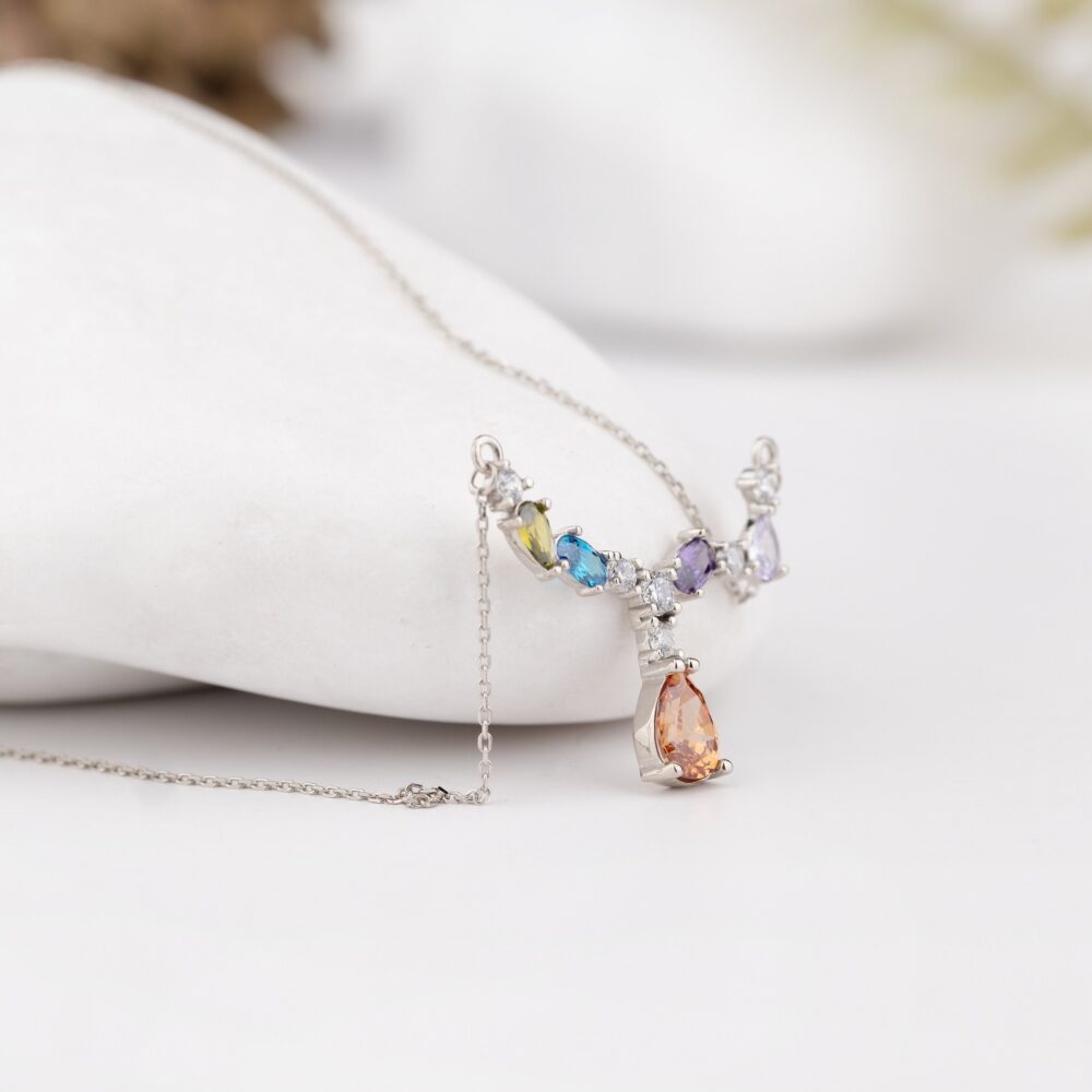 Drop Birthstone Necklace, Mother Day Gift, Grandma Family Gift, Silver Mothers Day Personalized Valentine Gift For Her