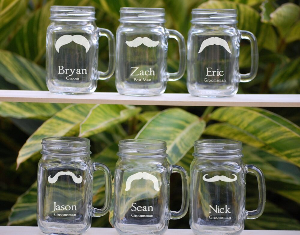 Personalized Mason Jar Mugs, Wedding Party Set Of 8 Groomsmen Gift, Bridesmaid Gift Custom Engraving, Favors