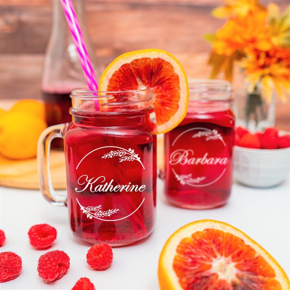 Bridesmaids Gifts, Personalized Mason Jar Mug With Handle, Engraved Jar, Wedding Party Favor, Personalized
