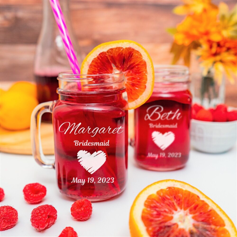 Personalized Mason Jar Mugs, Mug Glasses, Wedding Bridesmaid Gifts, Gift For Maid Of Honor, Mother The Bride Glass