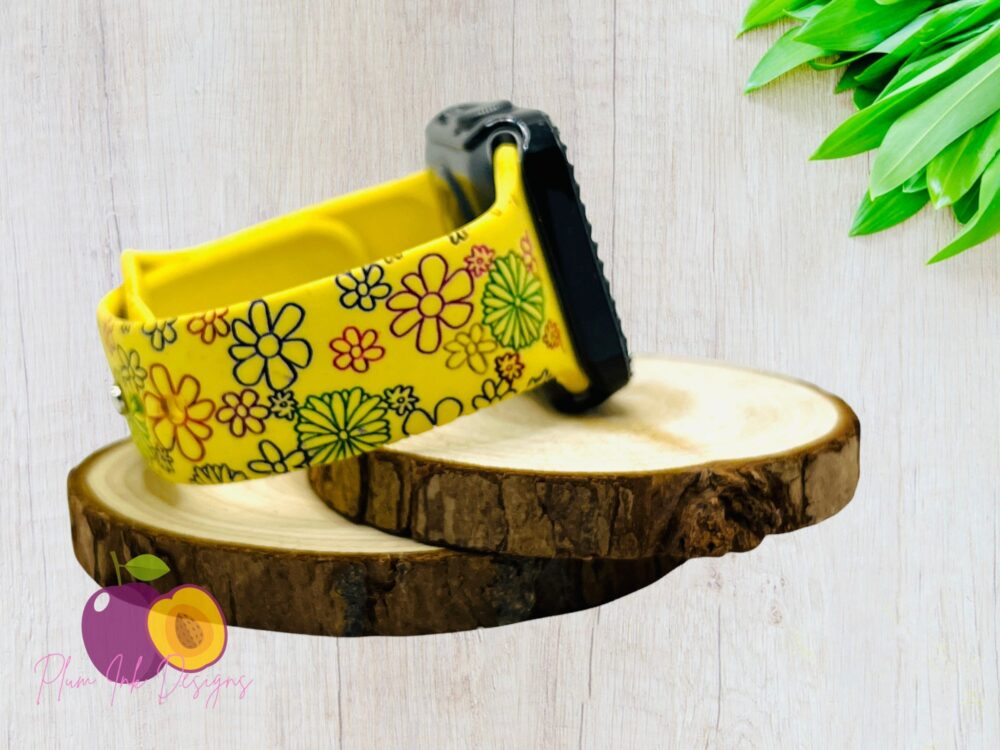 Wildflower Engraved Smartwatch Band Hand-Painted Floral Design