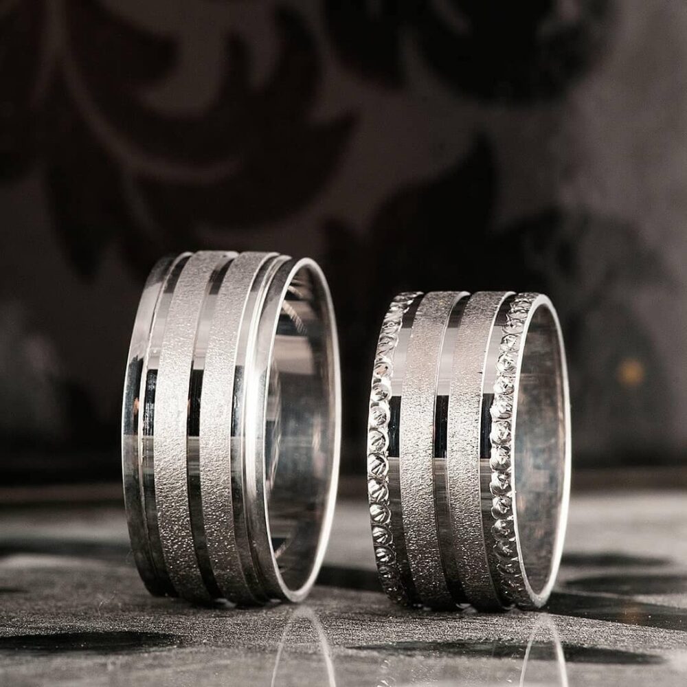 Wedding Bands Couple, His & Hers Silver Rings, 925 Sterling Matching Band, Band Set