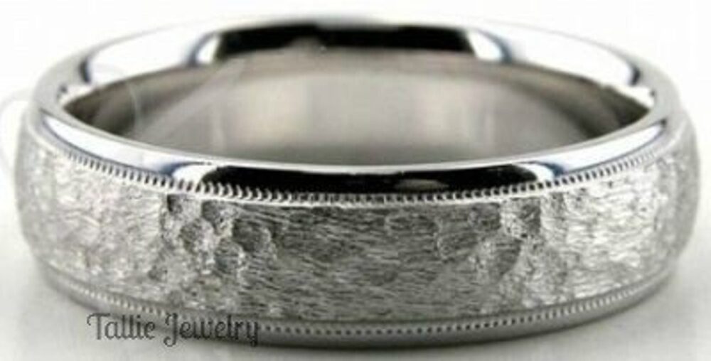 Platinum Wedding Rings, Bands, 6mm Hammered Finish Mens Rings For Men
