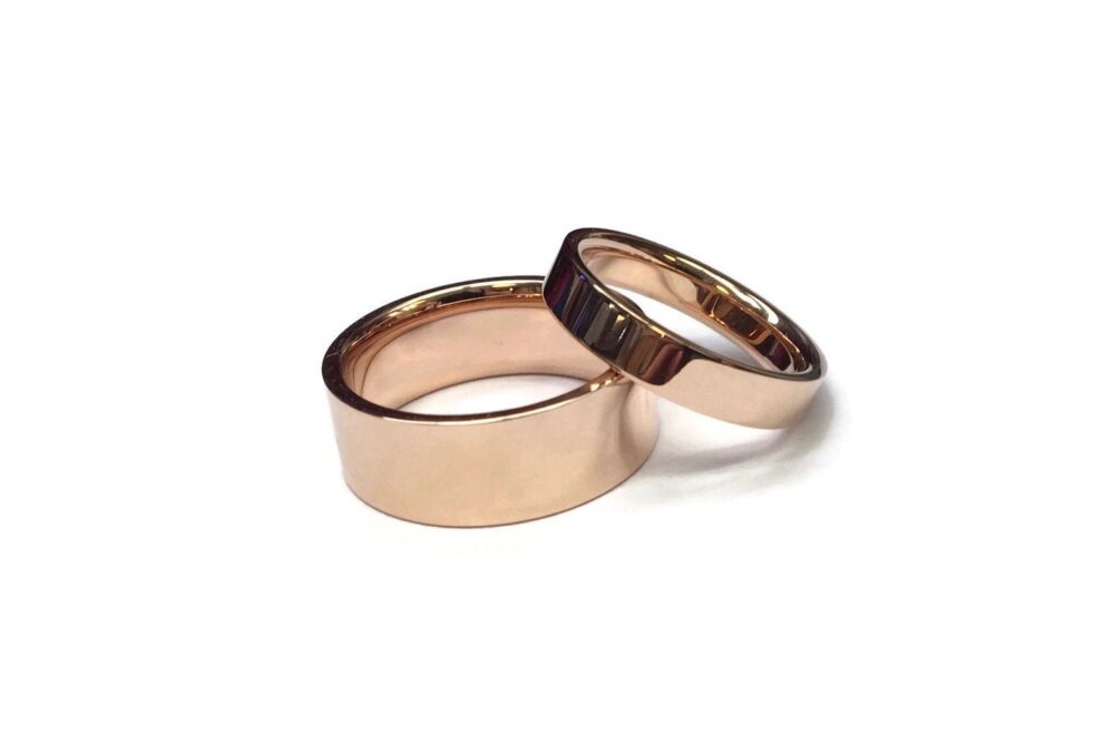 Flat Rose Gold Wedding Bands ~ 14 Karat Simple Minimalist Ring Outside & Comfort Fit Rounded Inside 2mm 3mm 4mm 5mm 6mm 7mm Or 8mm