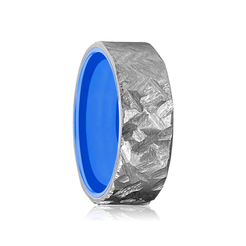 Titanium Ring Blue, Men's Wedding Band, Ring, Hammered Titanium, Light Weight