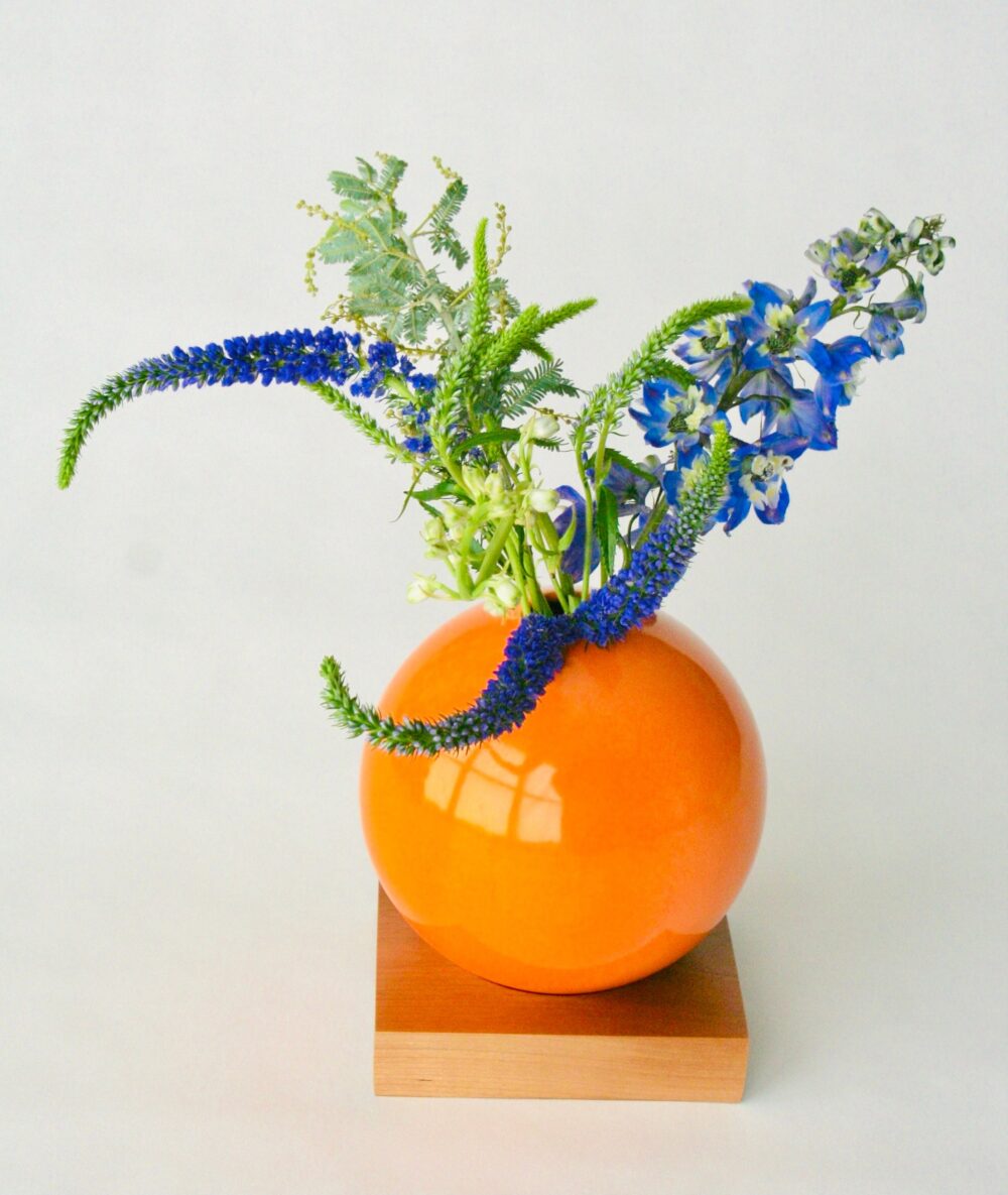 Tangerine, Ceramic & Wood Vase, Ceramic Vase, Flower Bud Pottery Modern, Mother's Days Gift, Wedding Small Vase