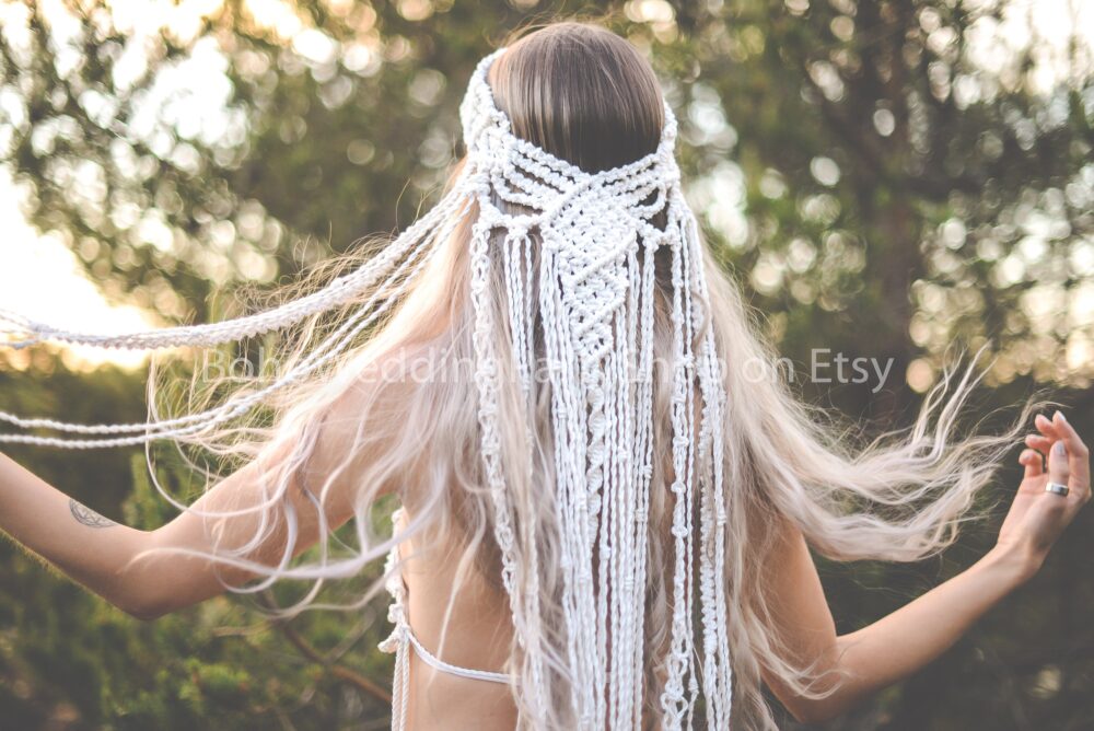 Boho Veil, Macrame Wedding Hairpiece, Bohemian Wedding Headband, Unique Veil, Dress