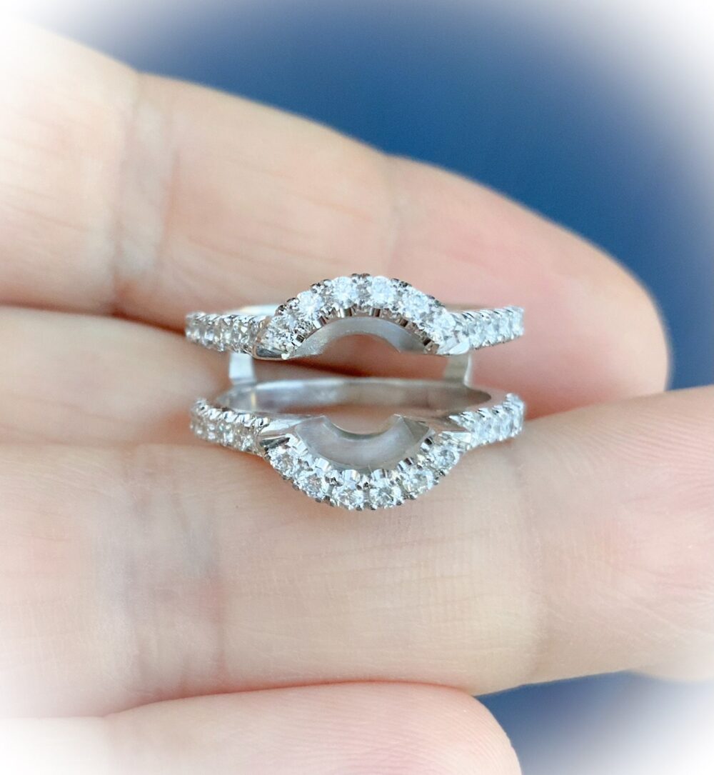 Solitaire Ring Jacket Enhancer/ Lab Grown Diamond Wrap Guard Pave/ Tracer Stack Crown Ring/ Contour 2.2mm Curved Shadow Band