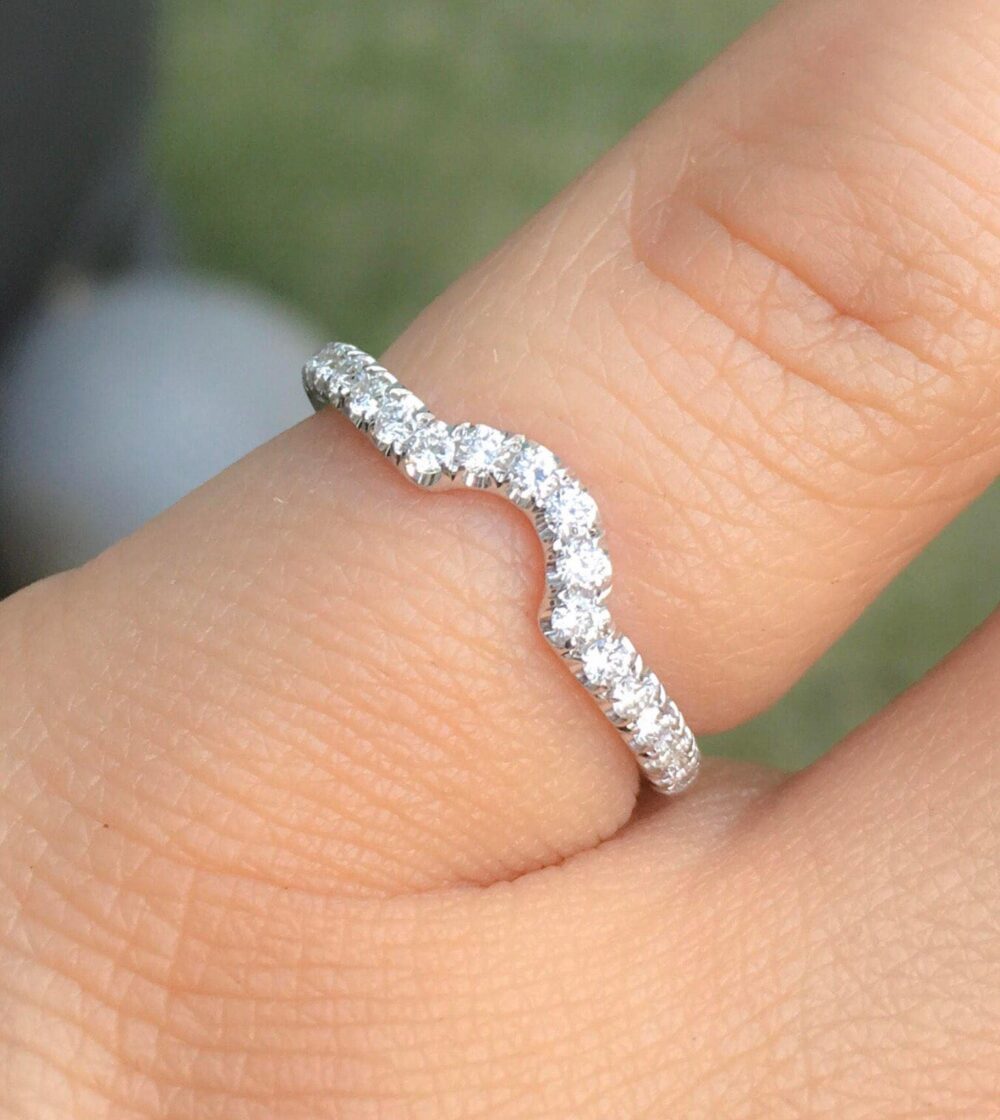 Natural Diamond Half Eternity Pave Crown Tracer Ring/ Solitaire Wrap Guard Band 2mm Curved Enhancer Shadow Stacking Ring