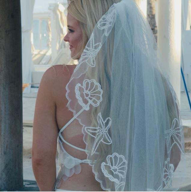 Beach Wedding Veil Sea Shell With Starfish Simplicity Cathedral Mermaid Star Veil Starfish Ocean Shell