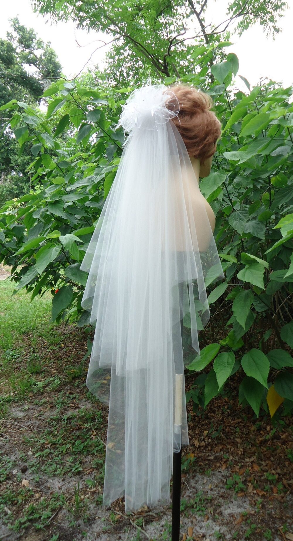 Wedding Veil, Cut Edge, Two Layer, Puff Pouf Comb Embellishment, H3058
