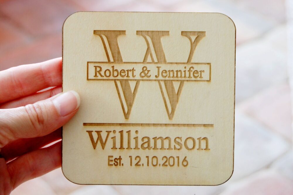 Personalized Wedding Favors, Wood Coasters, Monogram Bridal Shower Favor Gifts, Custom Drink Coasters