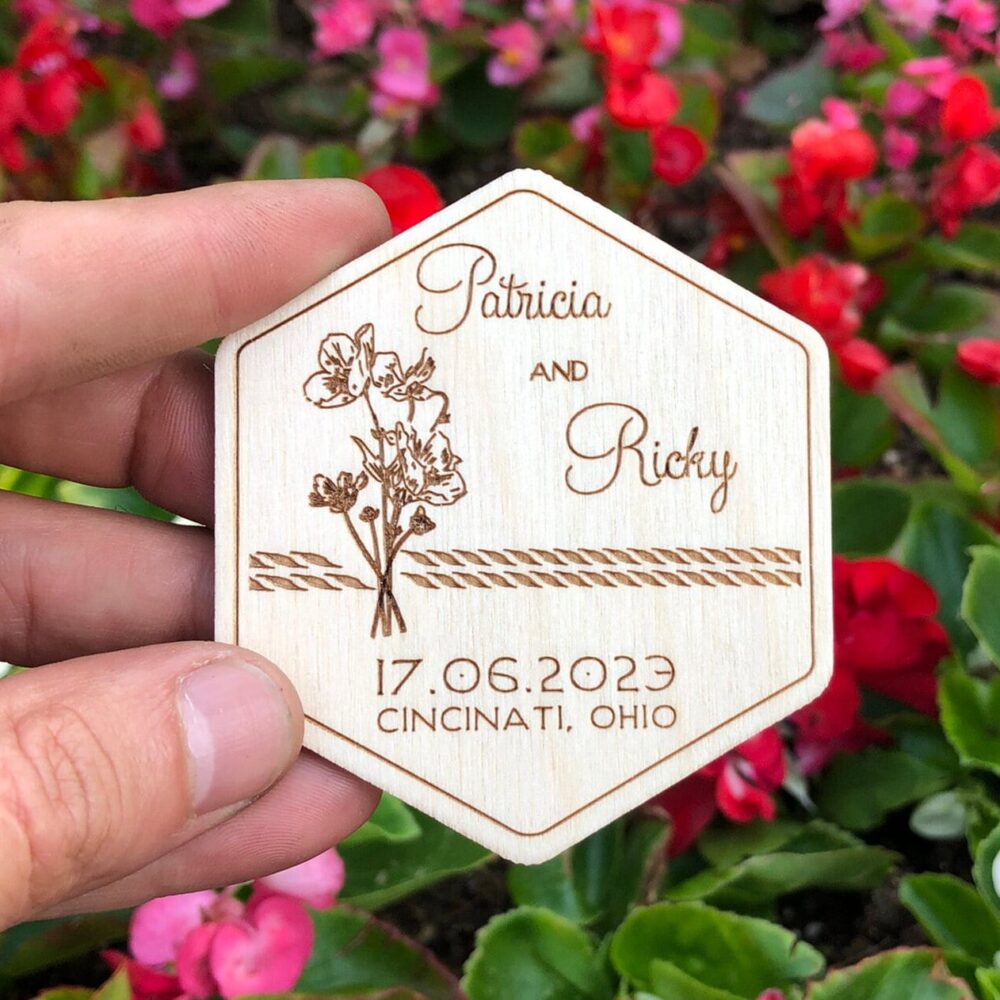 Personalized Wedding Favor Coasters Rustic Wood, Bulk | 15Pcs