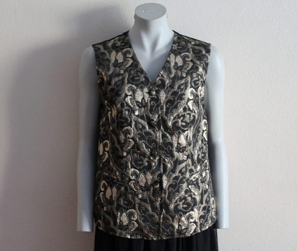 Gold Metallic Vest Brocade Women's Black Women Womens Steampunk Waistcoat With Shine Victorian