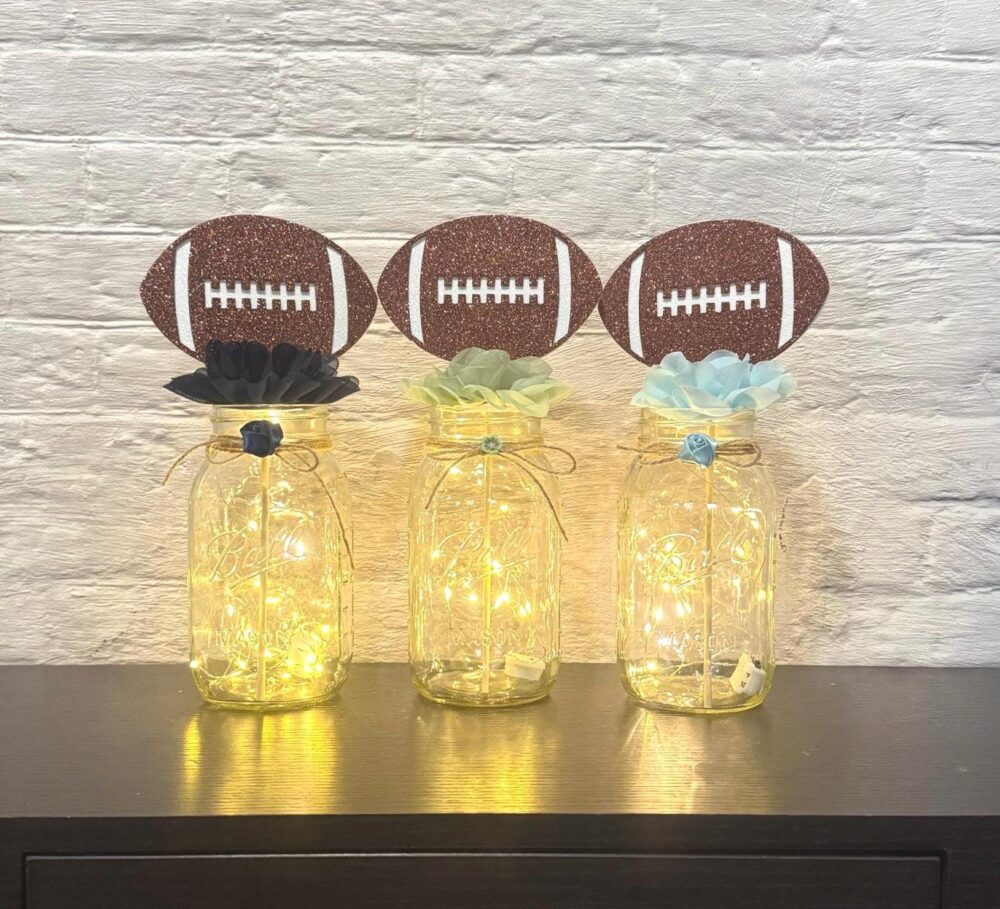 Football Baby Shower Centerpiece Mason Jar With Fairy Lights