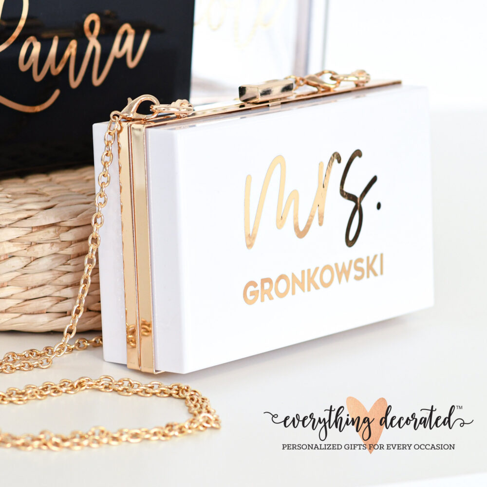 Mrs Purse Bride Clutch Honeymoon For Wedding Bridal Custom Gift To Be Personalized Acrylic