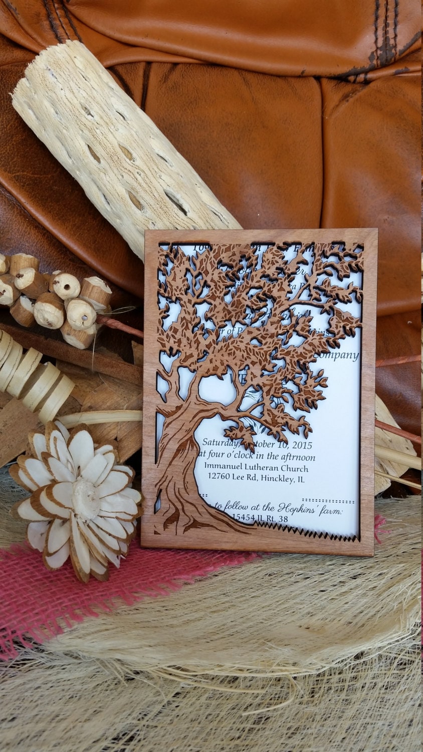 Wooden Wedding Invitation Suite, Rustic Invitations, Unique Invitation, Tree Invitations Custom Set Tree