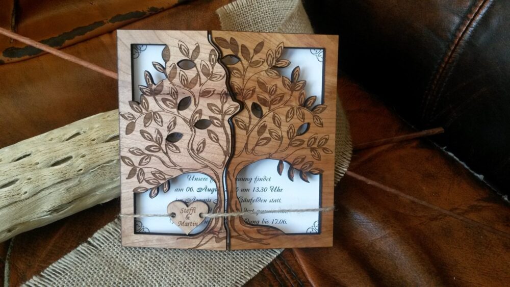 Tree Wood Wedding Invitation, Laser Cut Unique Rustic Invitation