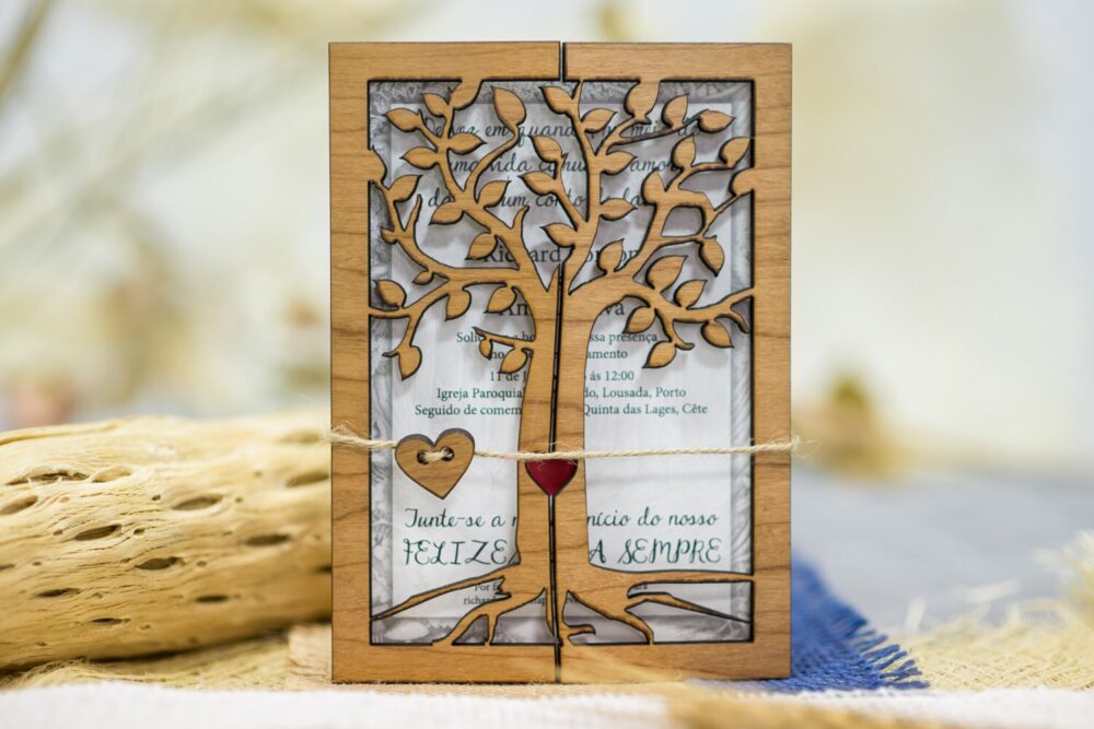 Tree Wedding Invitation Suite Rustic Printed Cherry Wood Engraved Invitations Twine Invitations Unique Set 10
