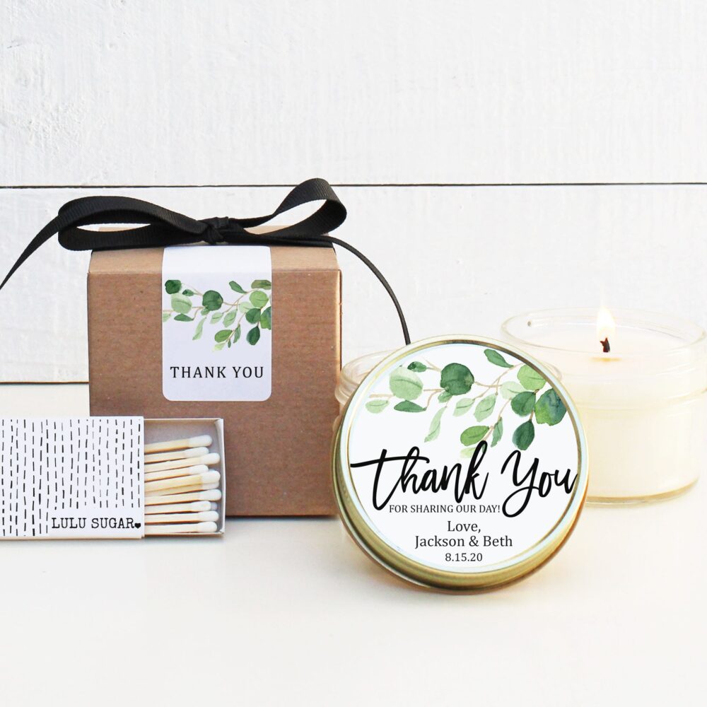 Wedding Favor Candles | Eucalyptus Greenery Favors Personalized Soy Candle Boxed