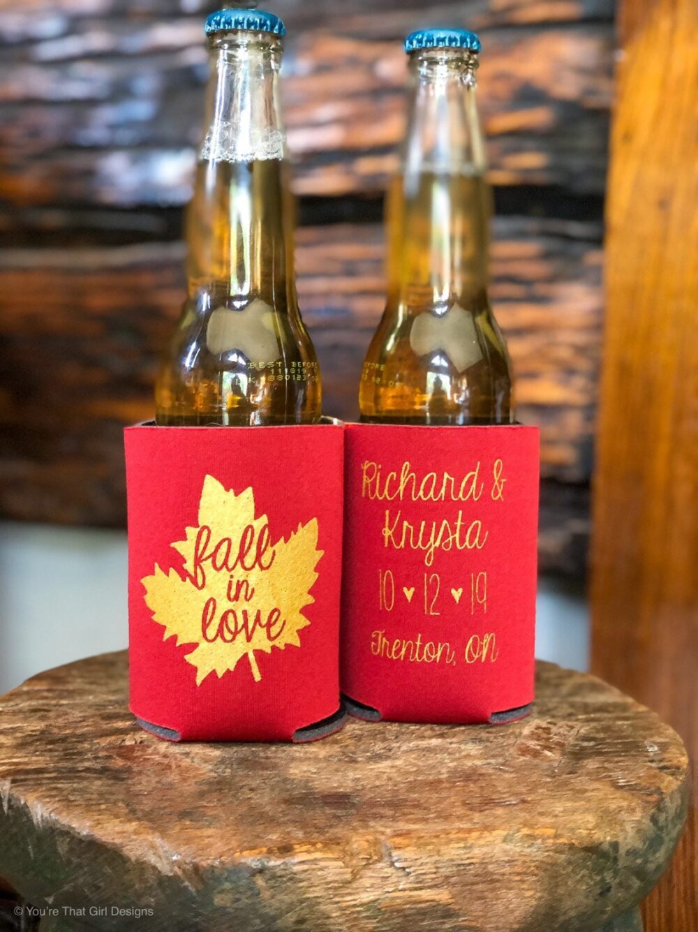 Fall Wedding Favors | Custom Autumn Reception Can Coolers