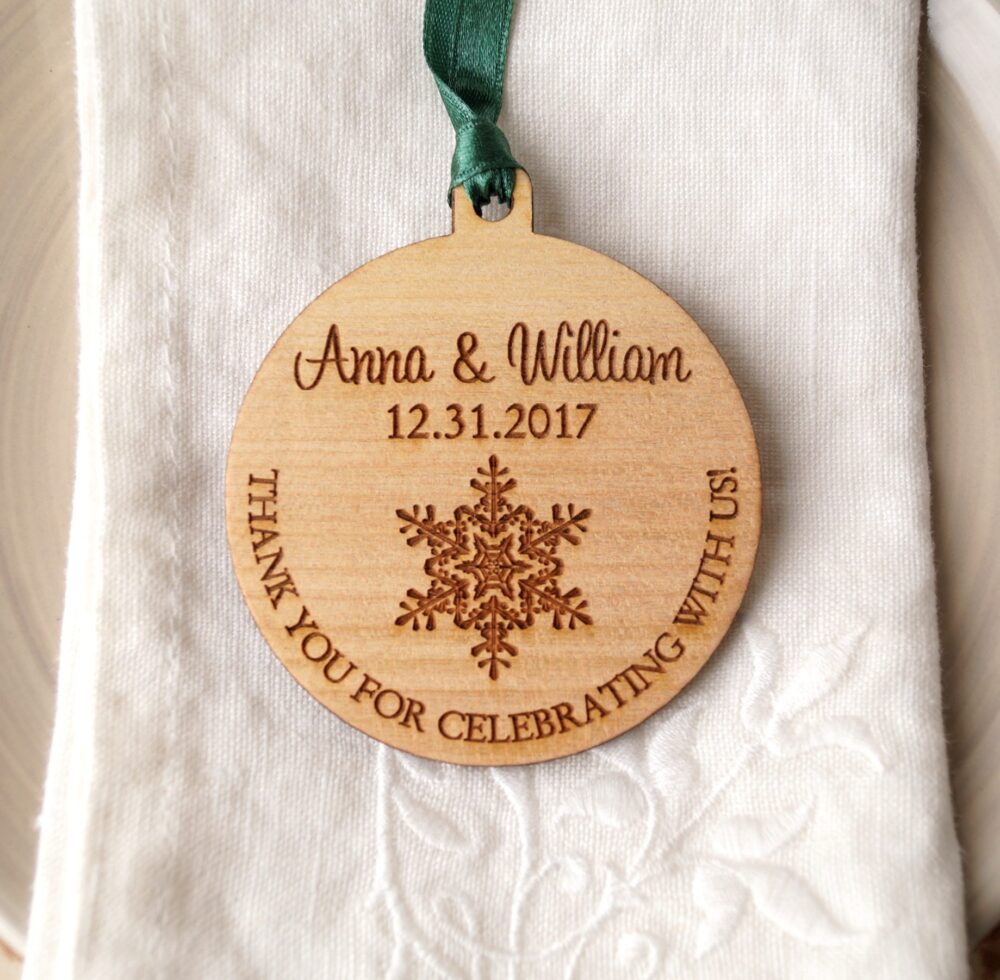 Wedding Favor Ornaments, 25 Pc, Favors, Personalized Christmas Ball Ornament, Winter Wedding Custom Wooden