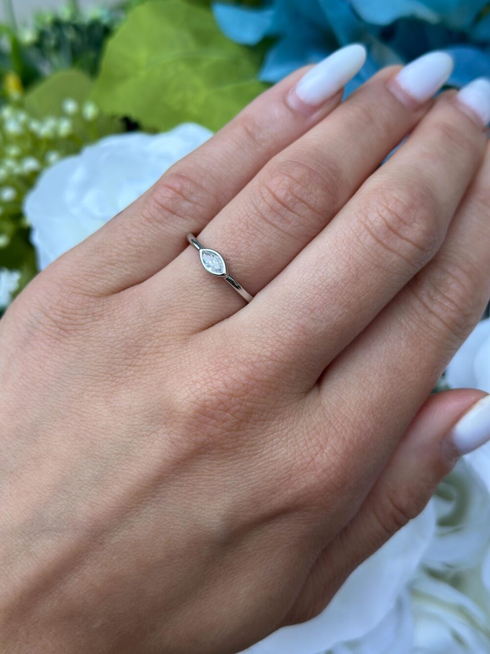 Solitaire Art Deco Petite Dainty Marquise Thumb Ring Band 925 Sterling Silver Simulated Diamond Cz East To West Setting