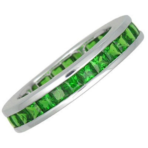 Tsavorite Green Garnet Eternity Band Ring 4Ct Princess-Cut Channel Set 14K White Yellow Rose Gold | Natural Tanzanian Gems Sku 902-14K